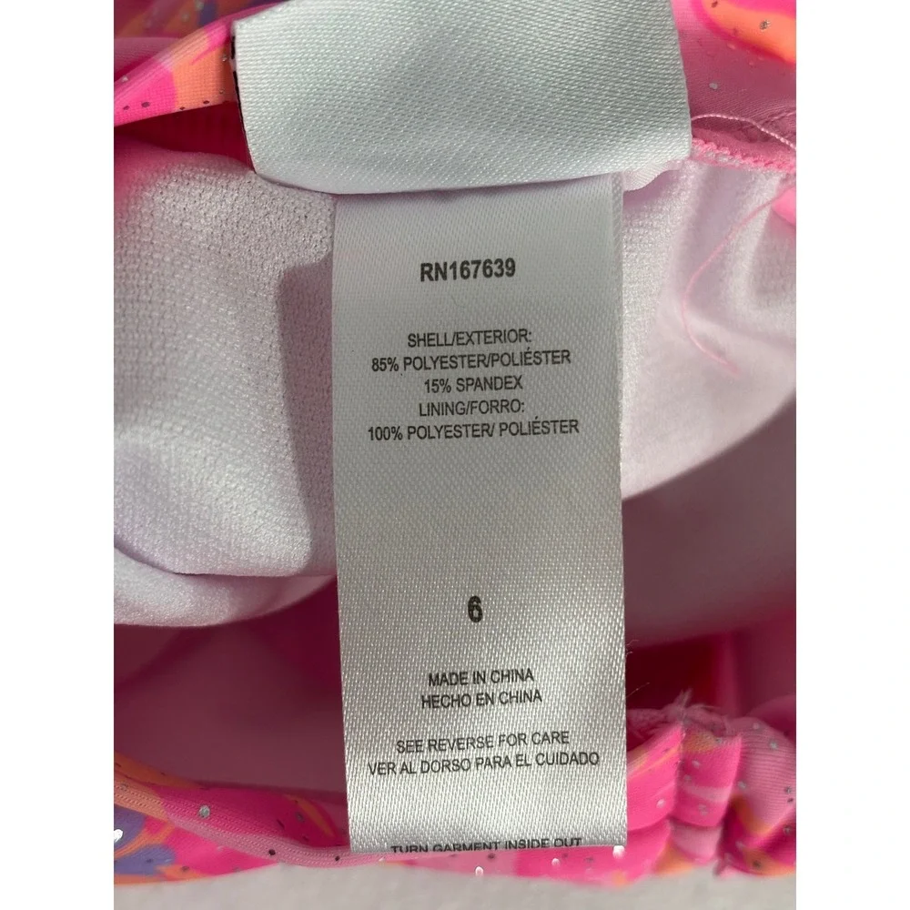 Nicole Miller New York Kids Pink Floral Long Sleeve Glitter Swimsuit Size 6 NWT
